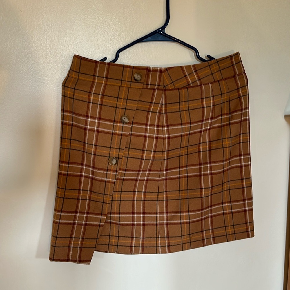 Faux button fall colored plaid skirt